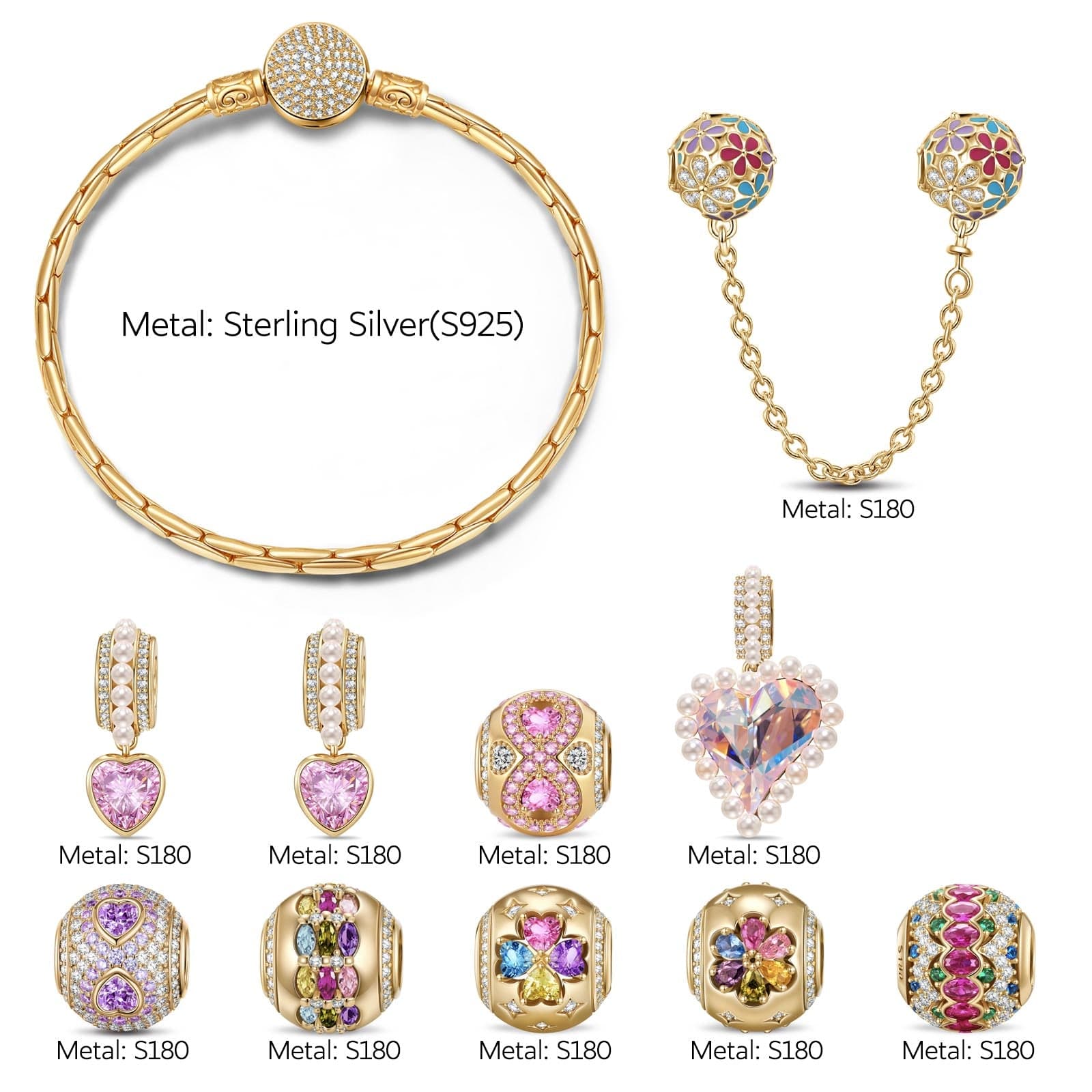Sterling Silver Melodies of Love Charms Bracelet Set In 14K Gold Plated (Includes bracelet and all charms shown) - Image 2
