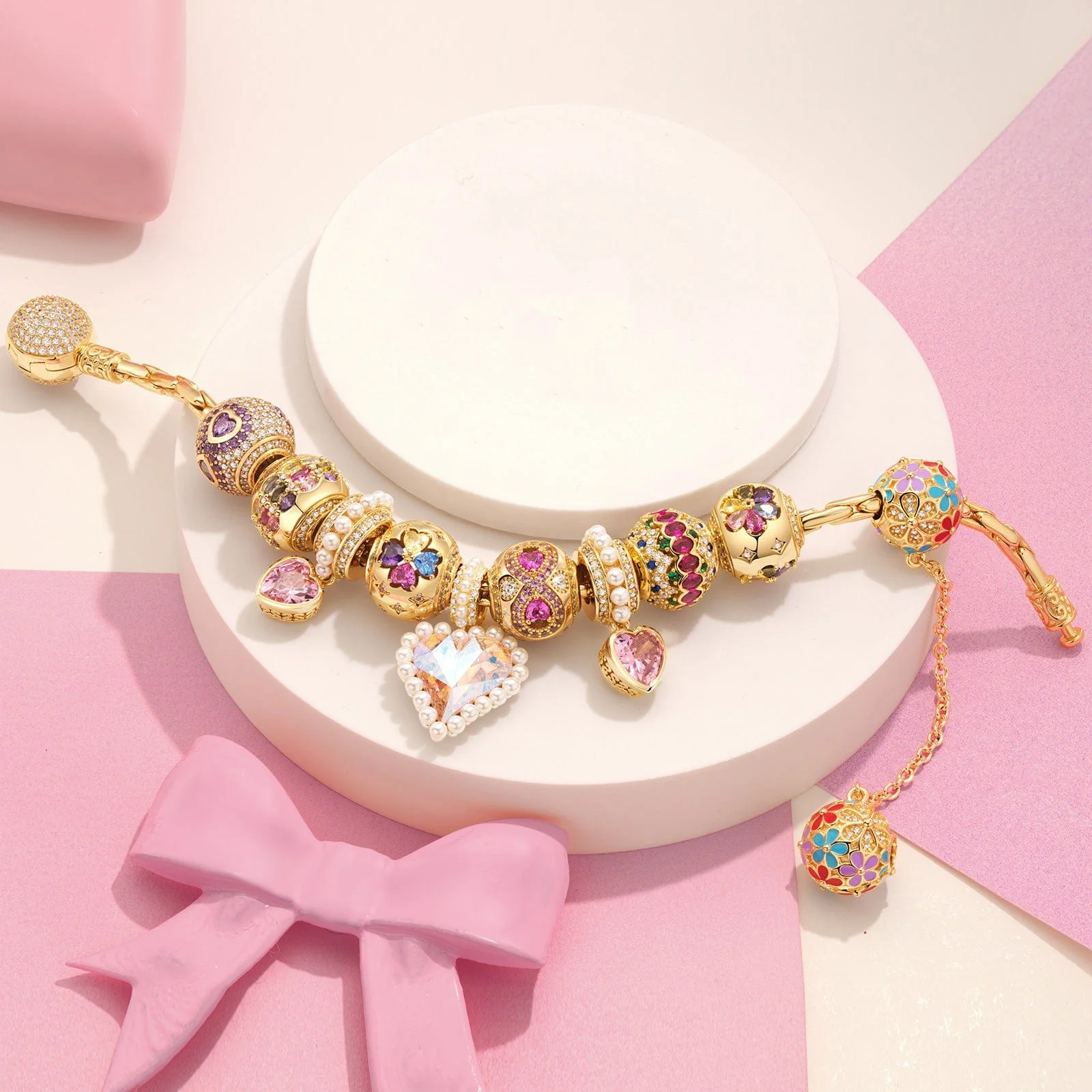 Sterling Silver Melodies of Love Charms Bracelet Set In 14K Gold Plated (Includes bracelet and all charms shown) - Image 3