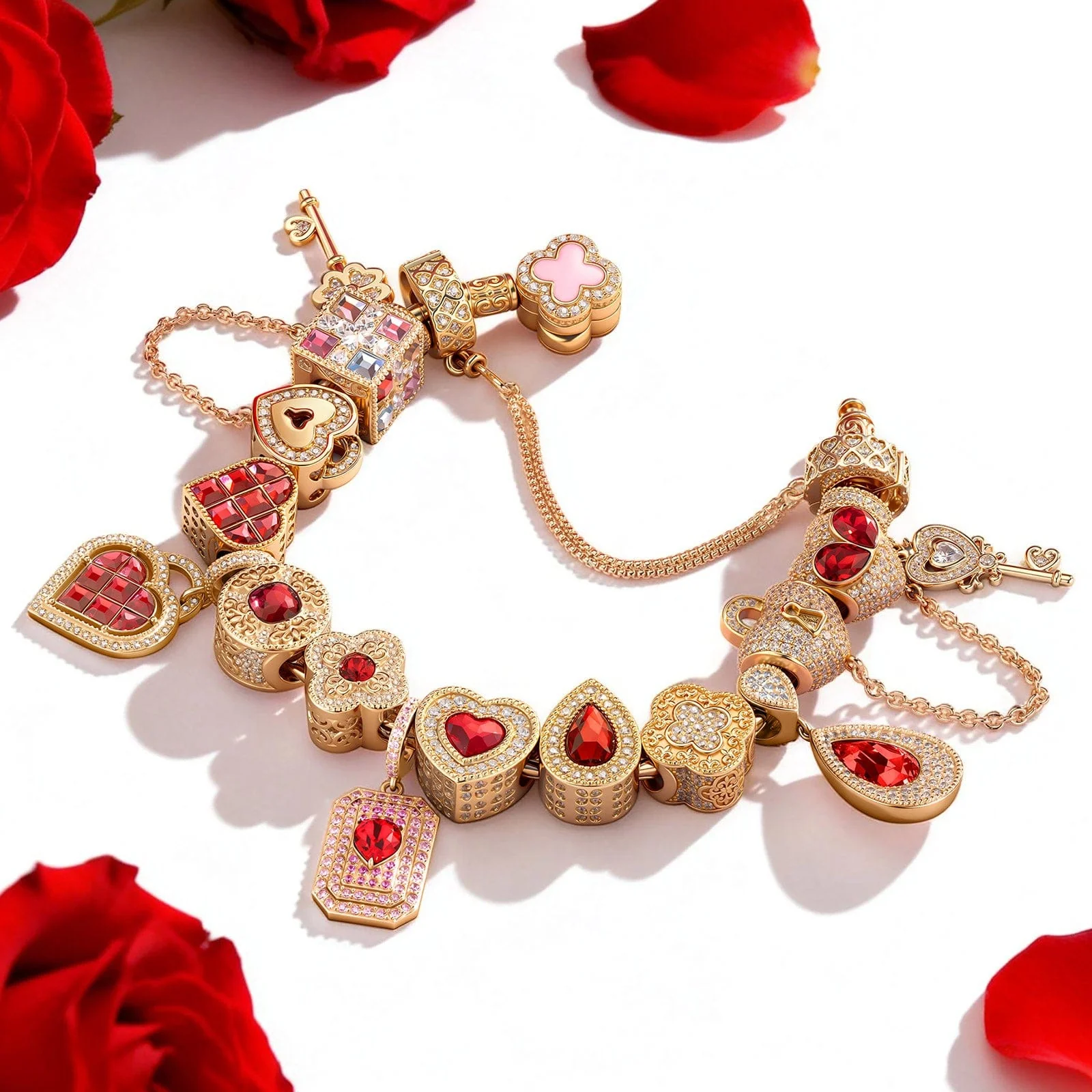 Sterling Silver Love's Symphony Charms Bracelet Set In 14K Gold Plated - Handcrafted with Swarovski® Crystals (Includes bracelet and all charms shown) - Image 3