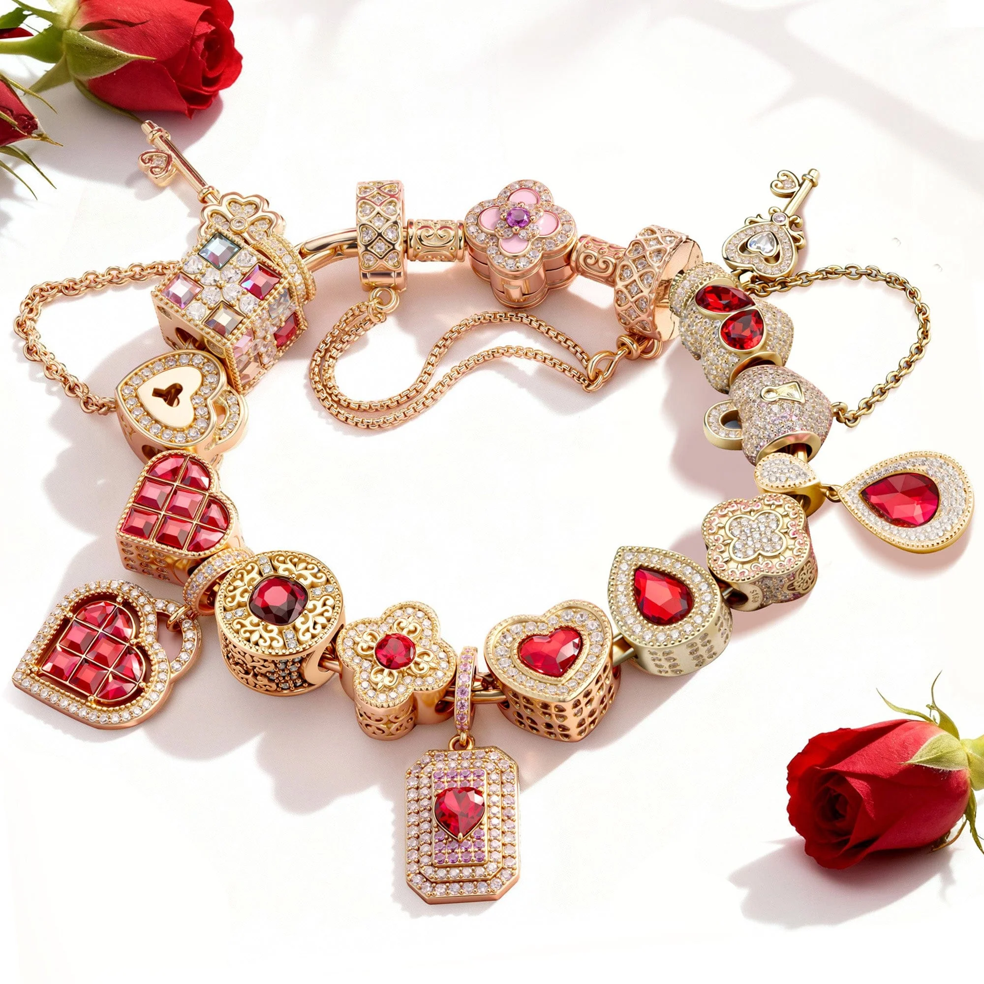 Sterling Silver Love's Symphony Charms Bracelet Set In 14K Gold Plated - Handcrafted with Swarovski® Crystals (Includes bracelet and all charms shown) - Image 4
