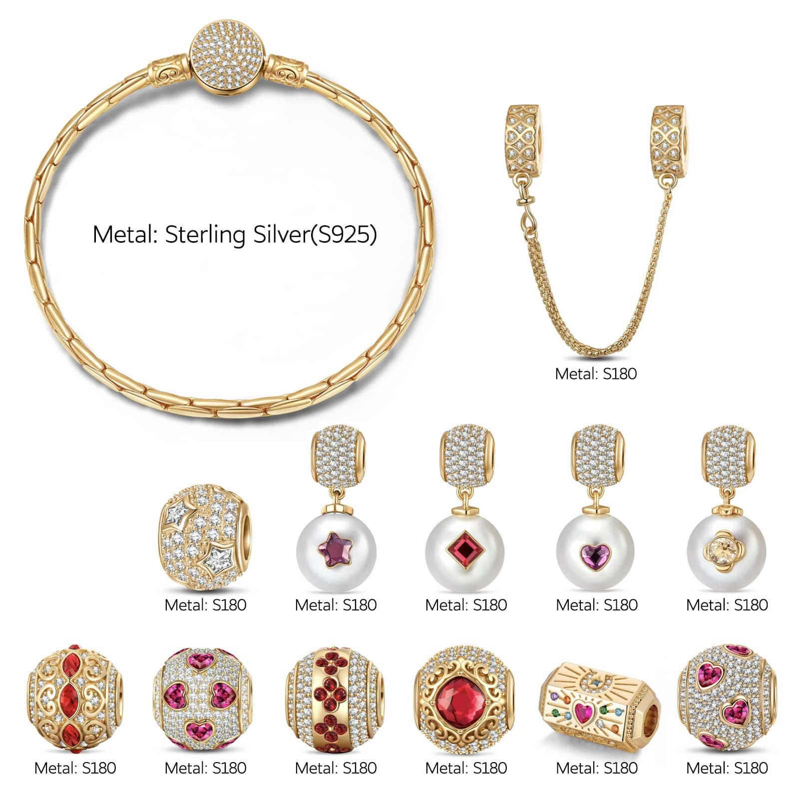 Sterling Silver Beloved Bliss Bracelet Set In 14K Gold Plated - Handcrafted with Swarovski® Crystals (Includes bracelet and all charms shown) - Image 2