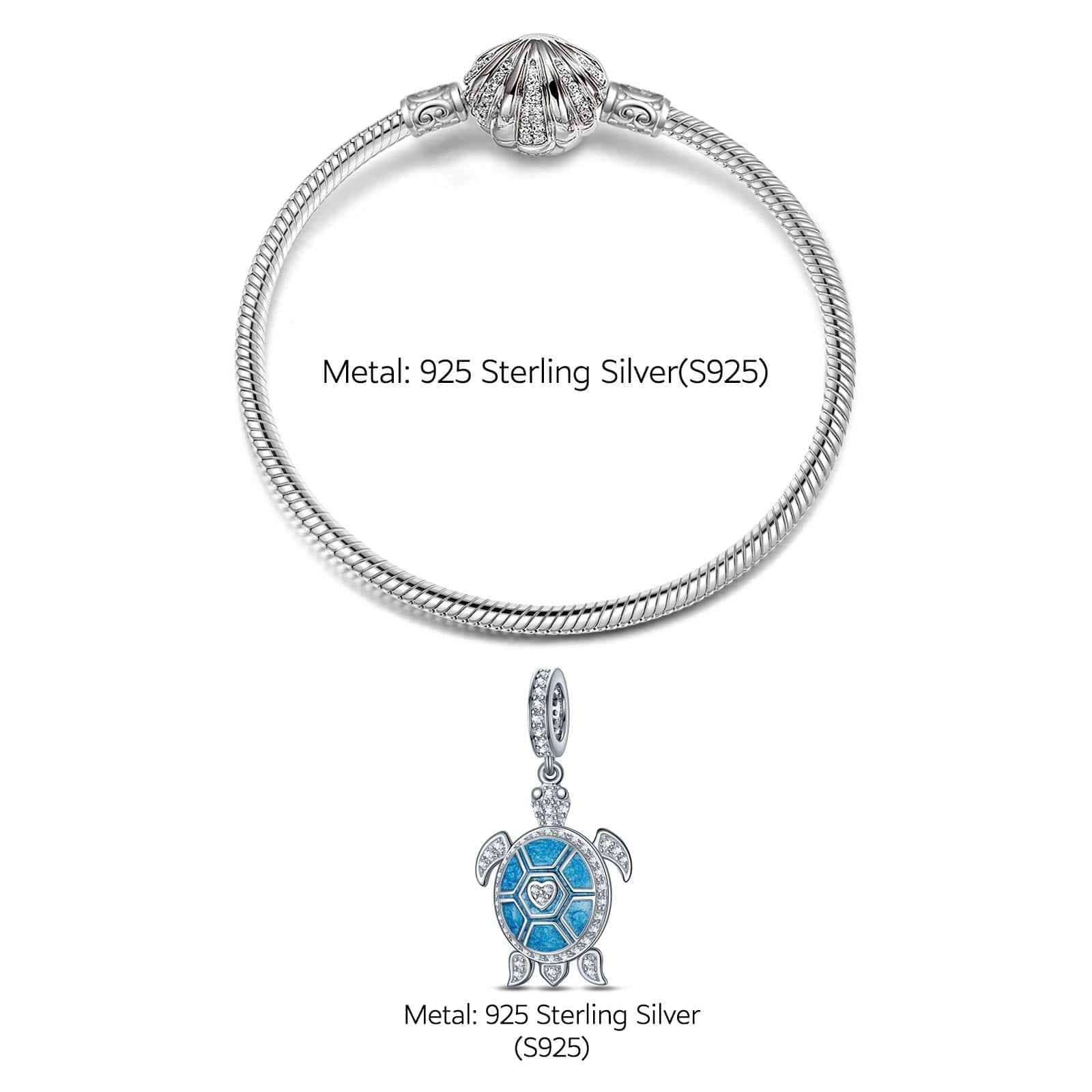 Sterling Silver Roaming Turtles Charms Bracelet Set With Enamel In White Gold Plated (Includes bracelet and all charms shown) - Image 2
