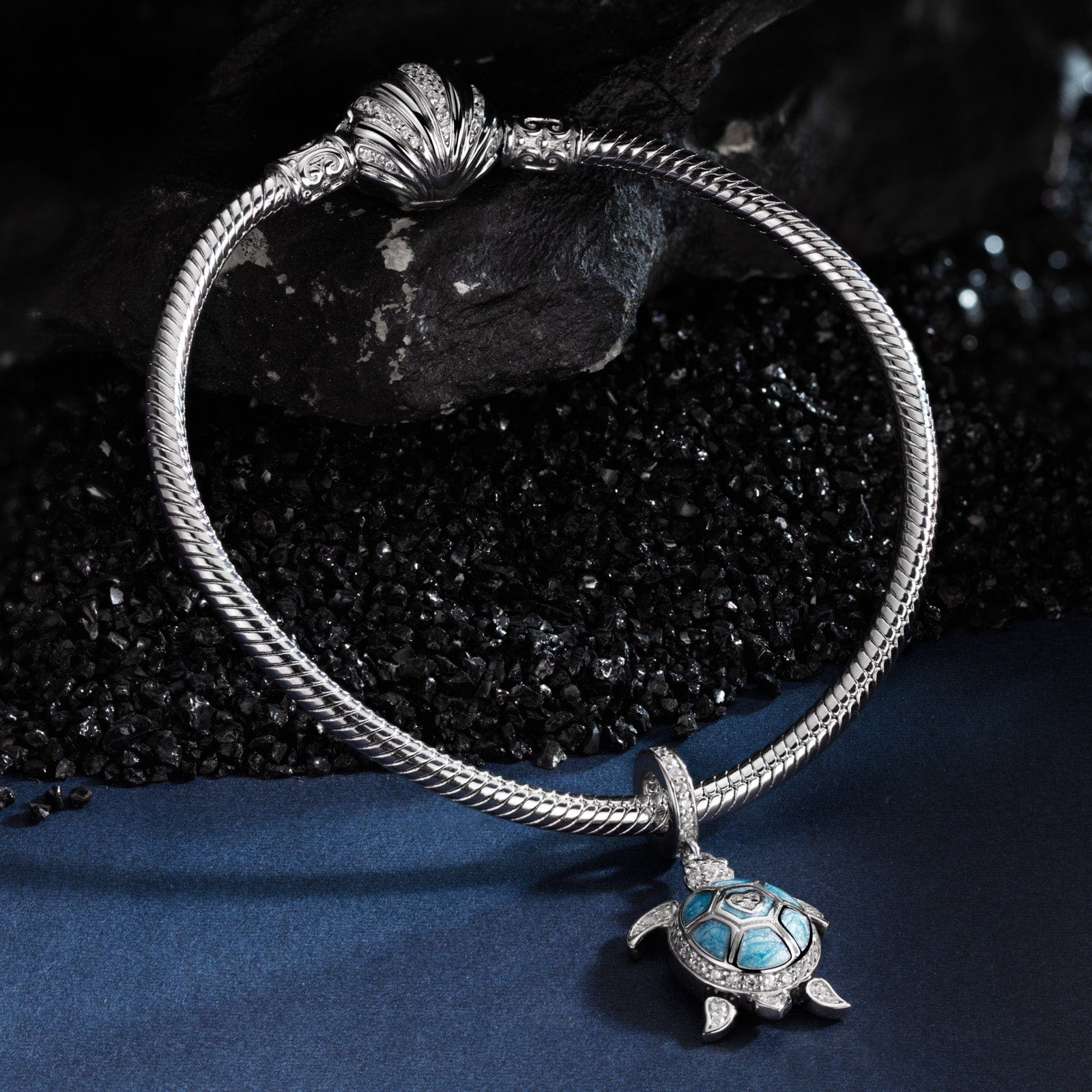 Sterling Silver Roaming Turtles Charms Bracelet Set With Enamel In White Gold Plated (Includes bracelet and all charms shown) - Image 3