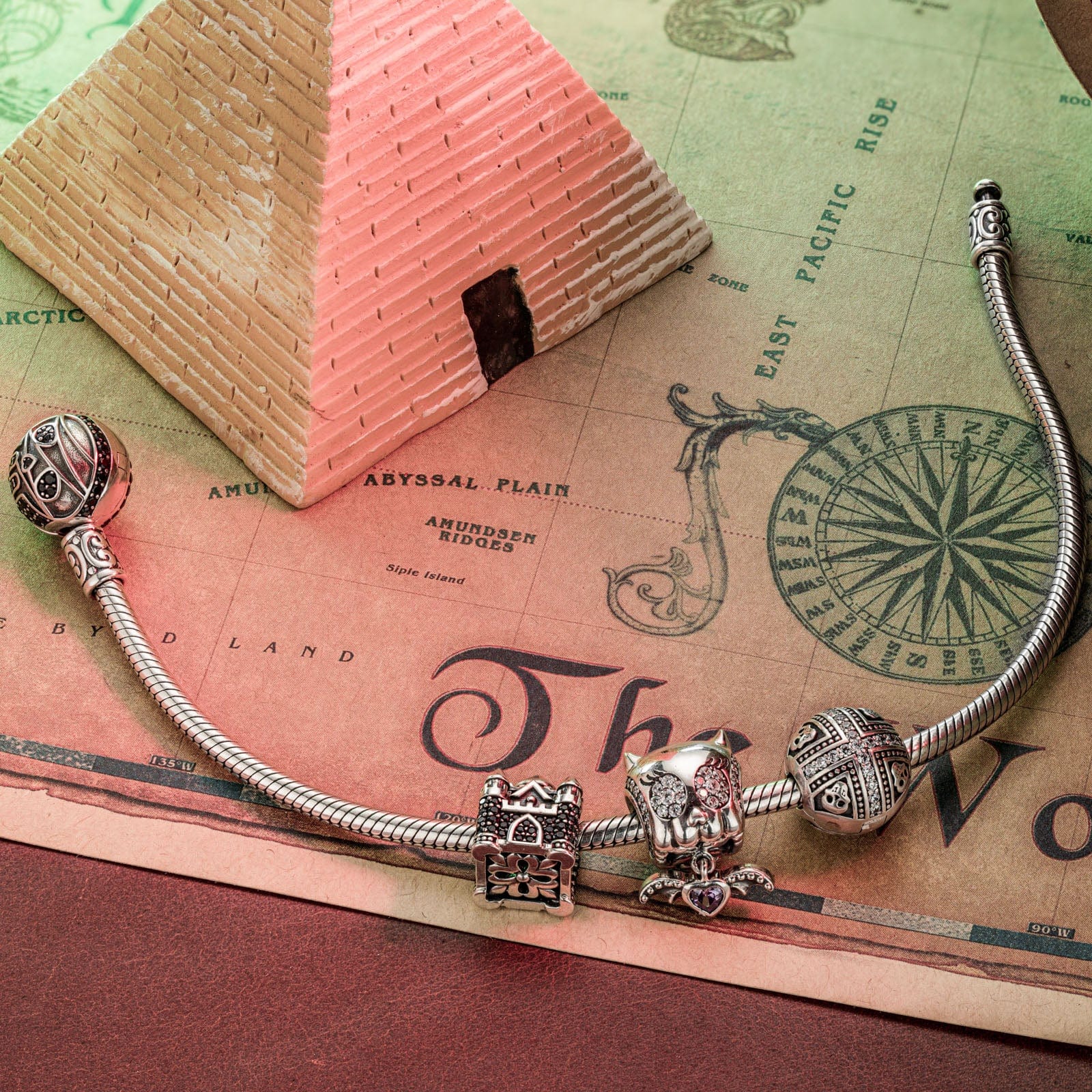 Sterling Silver Elf Castle Charms Bracelet Set With Enamel In White Gold Plated (Includes bracelet and all charms shown) - Image 3