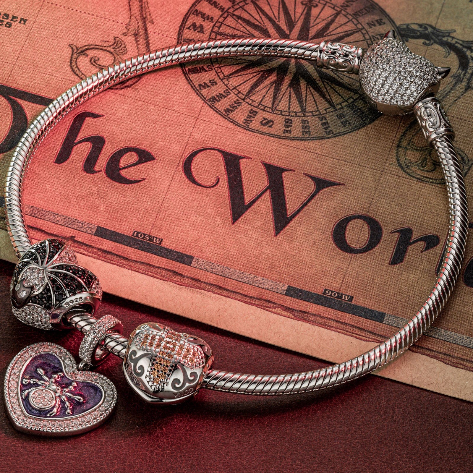 Sterling Silver Evil's Entrapment Charms Bracelet Set With Enamel In White Gold Plated (Includes bracelet and all charms shown) - Image 3