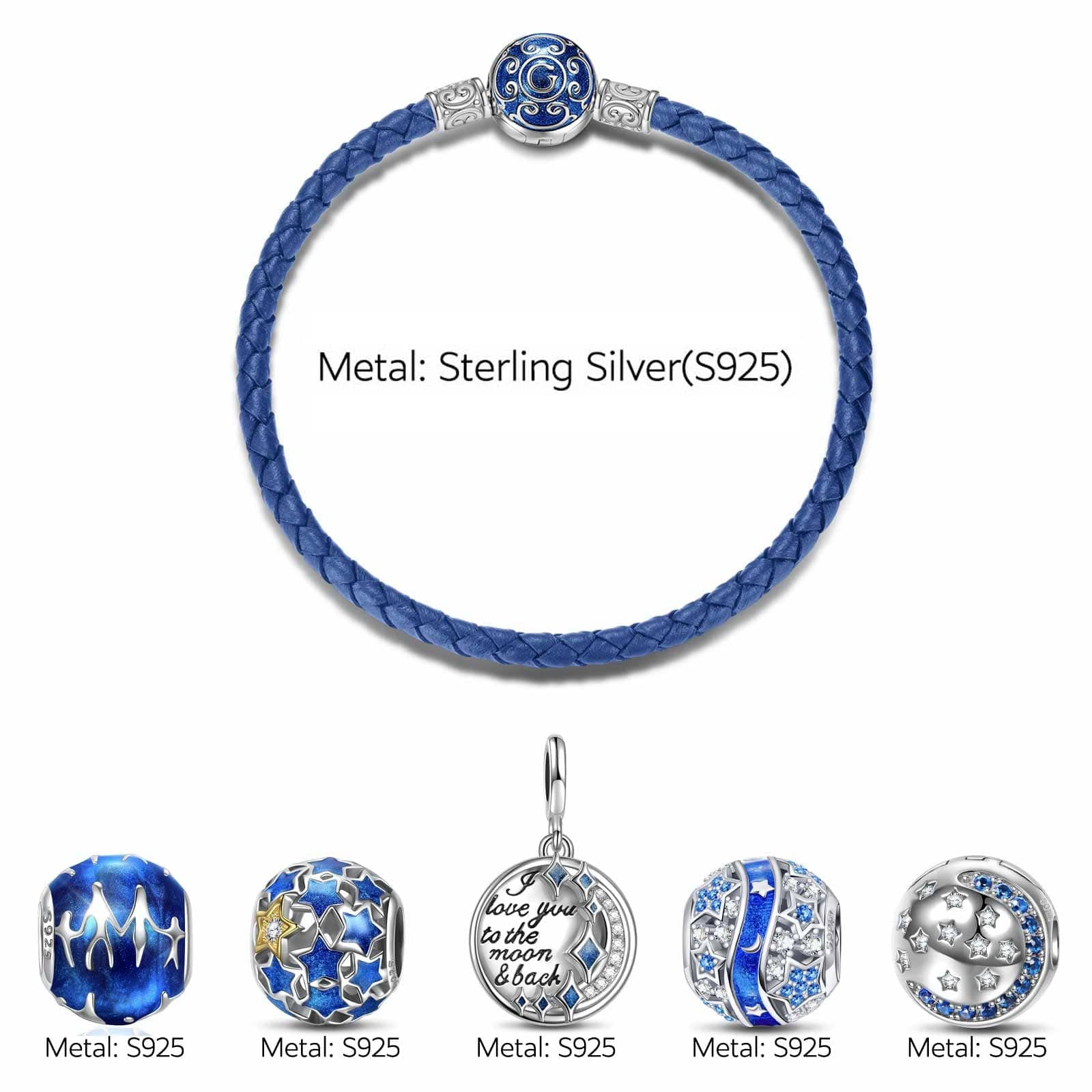 Sterling Silver My Blue Sky Charms Bracelet Set With Enamel In White Gold Plated (Includes bracelet and all charms shown) - Image 2