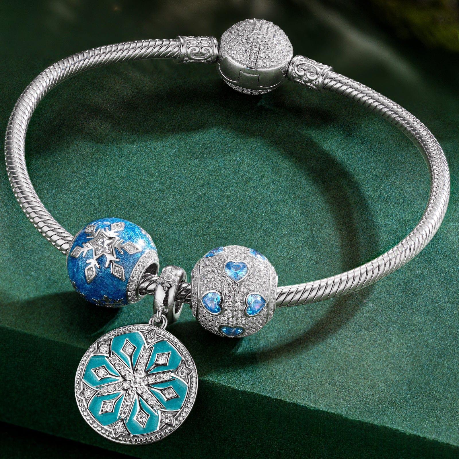 Sterling Silver Crystal Snowfall Charms Bracelet Set With Enamel In White Gold Plated (Includes bracelet and all charms shown) - Image 3