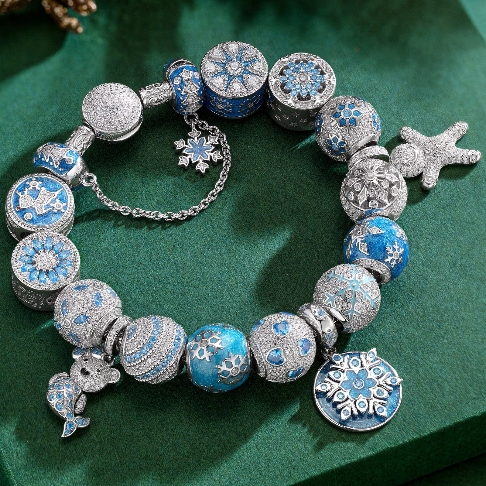 Sterling Silver Snow Queen's Delight Charms Bracelet Set With Enamel In White Gold Plated (Includes bracelet and all charms shown) - Image 3