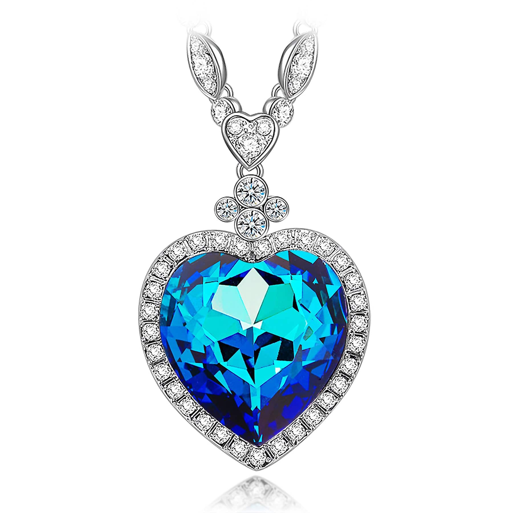 Heart of Sapphire Blue Swarovski® Crystal Sweater Necklace - White Gold Plated