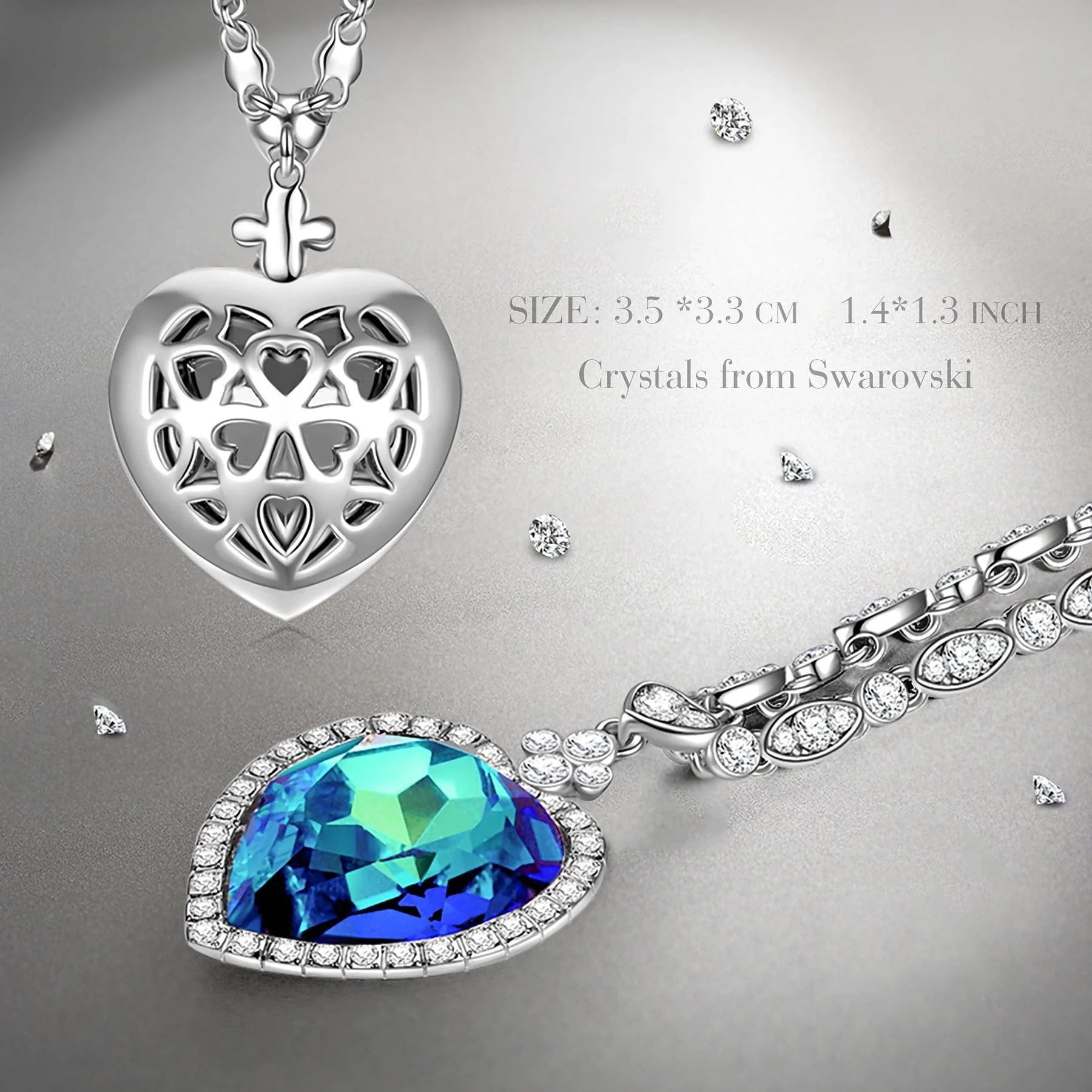 Heart of Sapphire Blue Swarovski® Crystal Sweater Necklace - White Gold Plated - Image 2