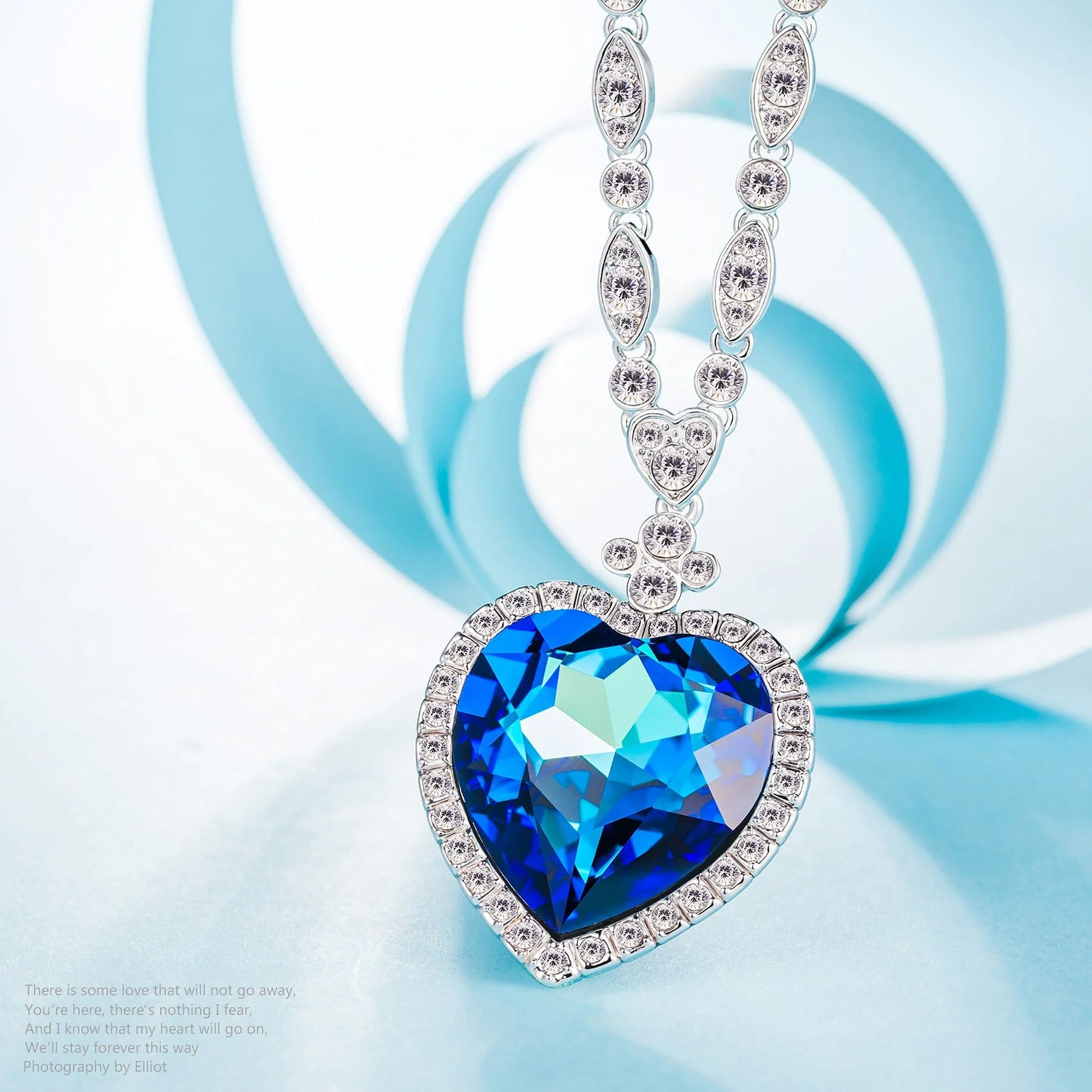 Heart of Sapphire Blue Swarovski® Crystal Sweater Necklace - White Gold Plated - Image 3