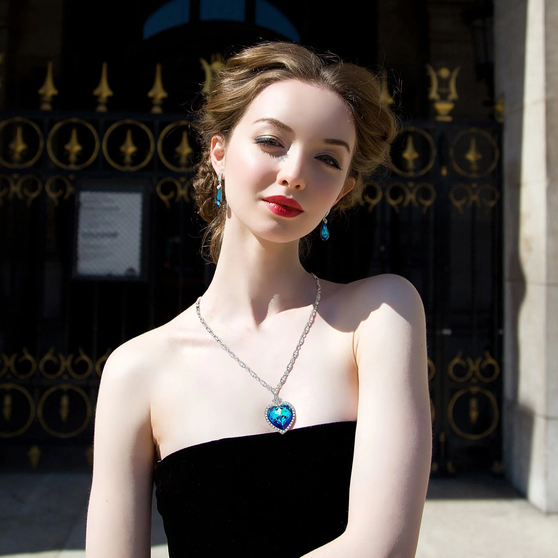 Heart of Sapphire Blue Swarovski® Crystal Sweater Necklace - White Gold Plated - Image 5